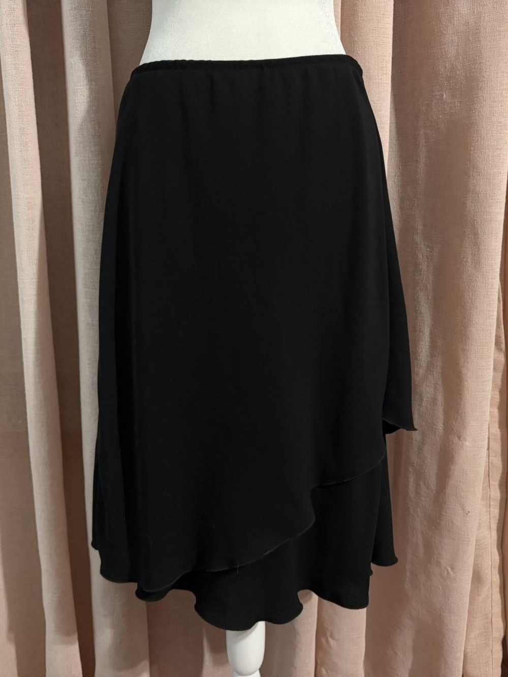 Vintage y2k black asymmetrical tiered midi skirt Sz 14